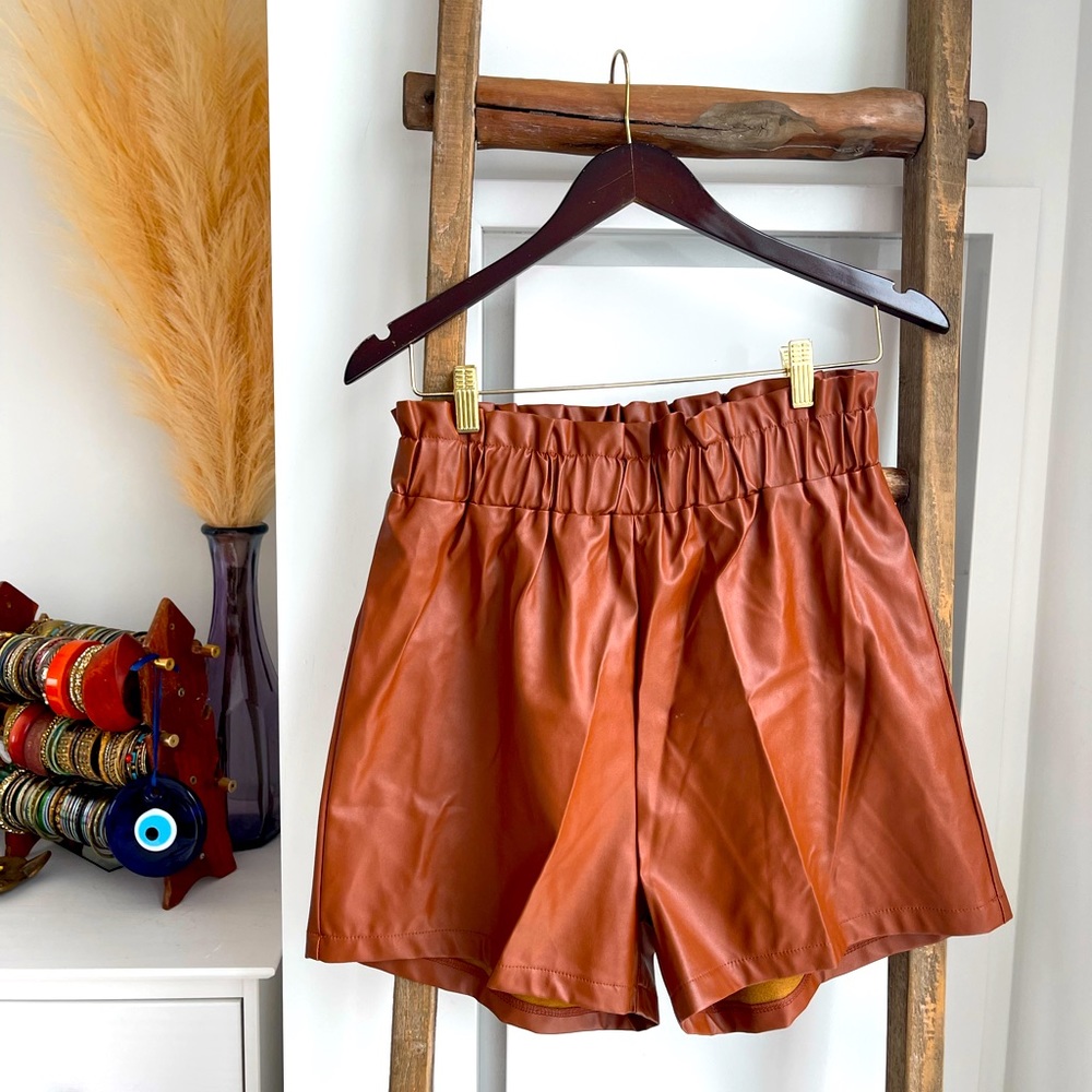 SHEIN brown faux leather high-waisted shorts